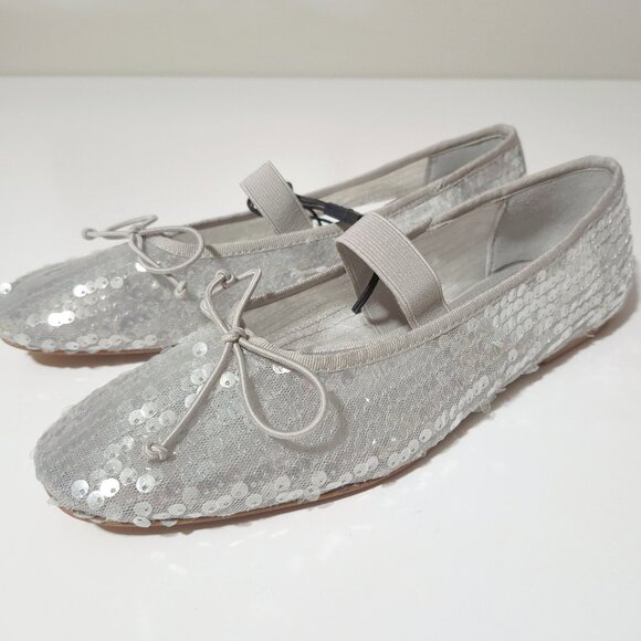NWT Zara silver sequin ballerina flats with elastic strap and bow detail, 6.5 - Picture 10 of 13